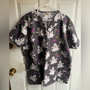 Halloween Ghost 3X scrub top